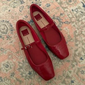 Dolce Vita Reyes Red Square-Toe Leather Mary Jane Flats